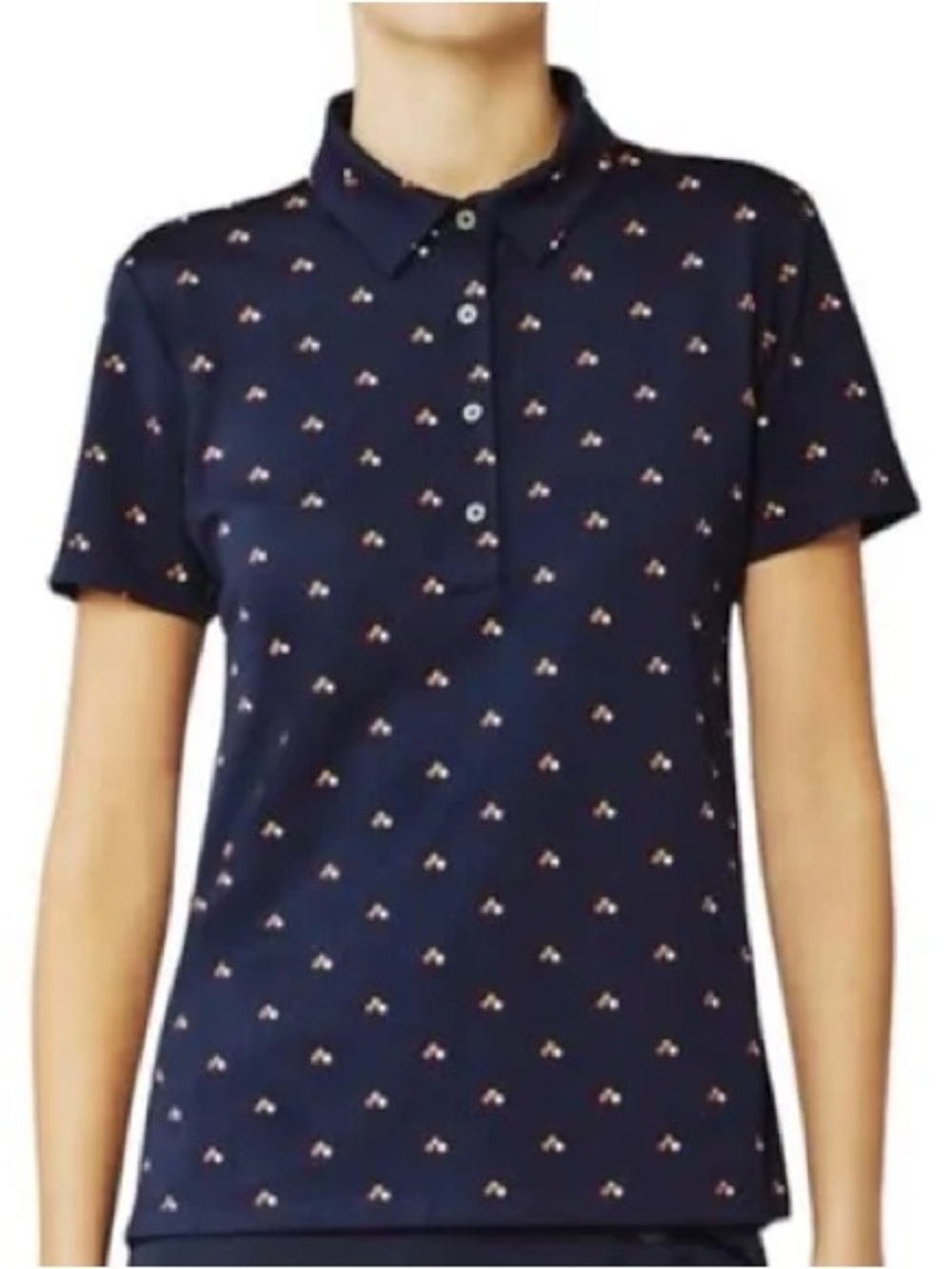 Tory Sport Retro Geometric Print Tech Pique Golf Polo Navy Blue Size S